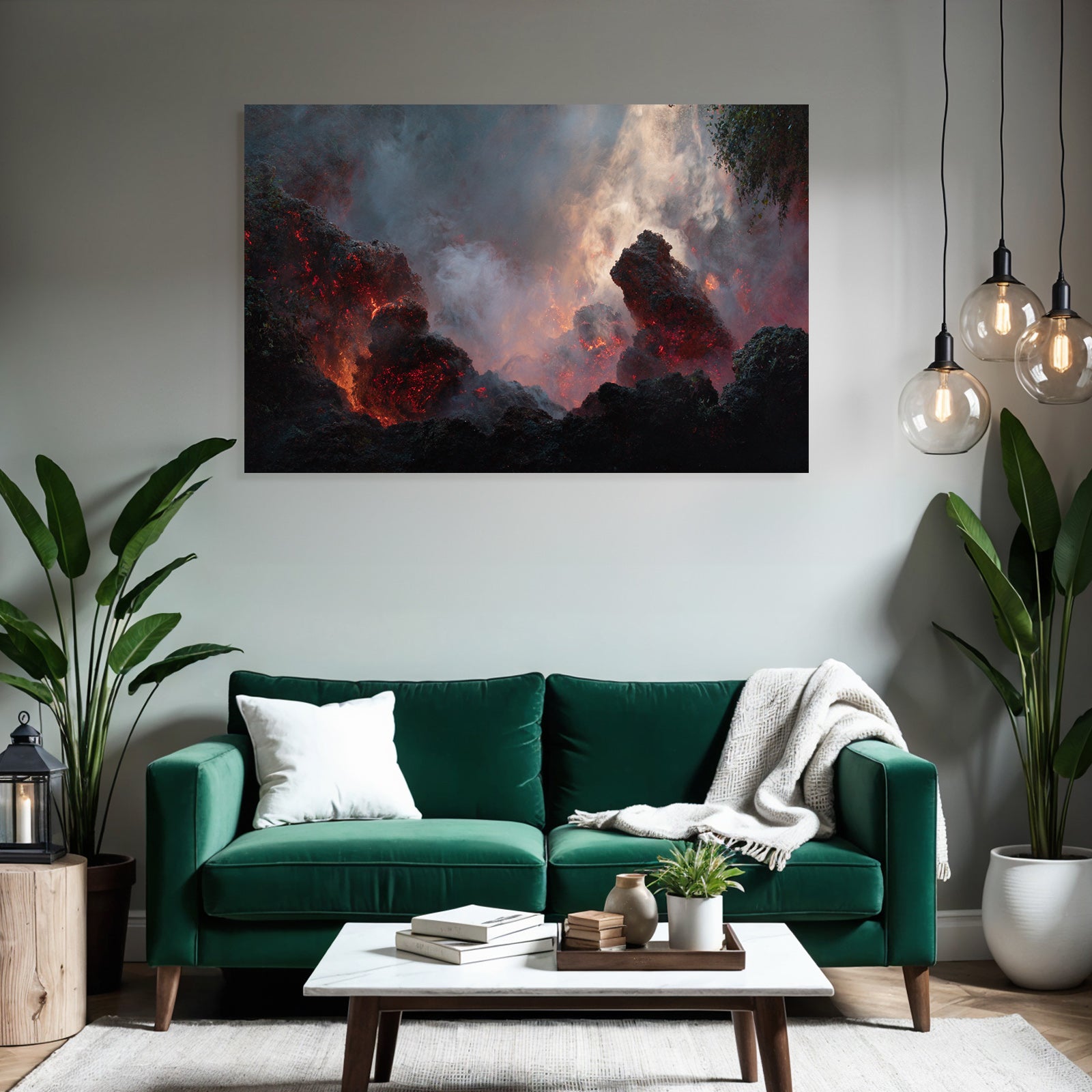 Vulkanlandschaft Mit Gluhender Lava Und Dampf