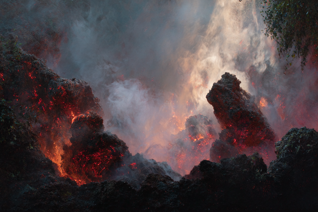 Vulkanlandschaft Mit Gluhender Lava Und Dampf | Feuer und Vulkane | Natur