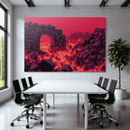 Vulkanlandschaft Mit Steinbogen Und Gluhender Lava