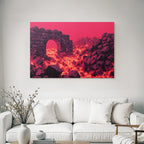 Vulkanlandschaft Mit Steinbogen Und Gluhender Lava