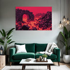 Vulkanlandschaft Mit Steinbogen Und Gluhender Lava