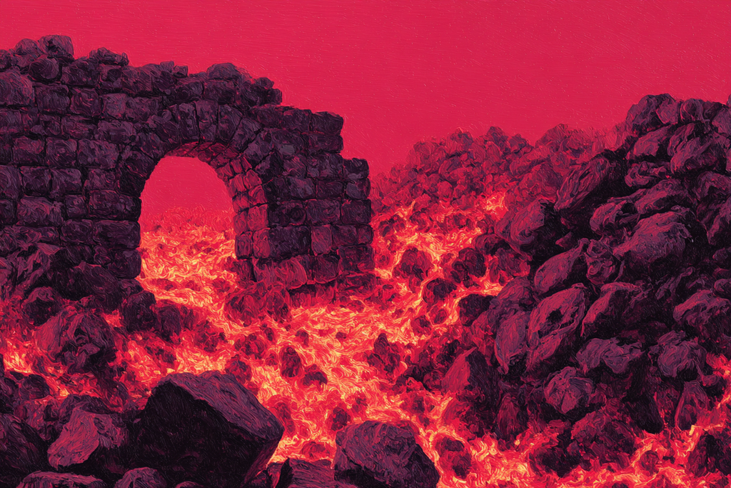 Vulkanlandschaft Mit Steinbogen Und Gluhender Lava | Feuer und Vulkane | Natur