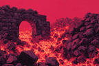 Vulkanlandschaft Mit Steinbogen Und Gluhender Lava | Feuer und Vulkane | Natur