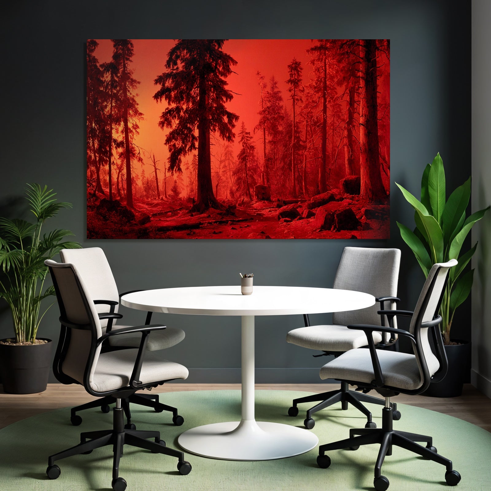 Waldlandschaft Mit Rotem Himmel