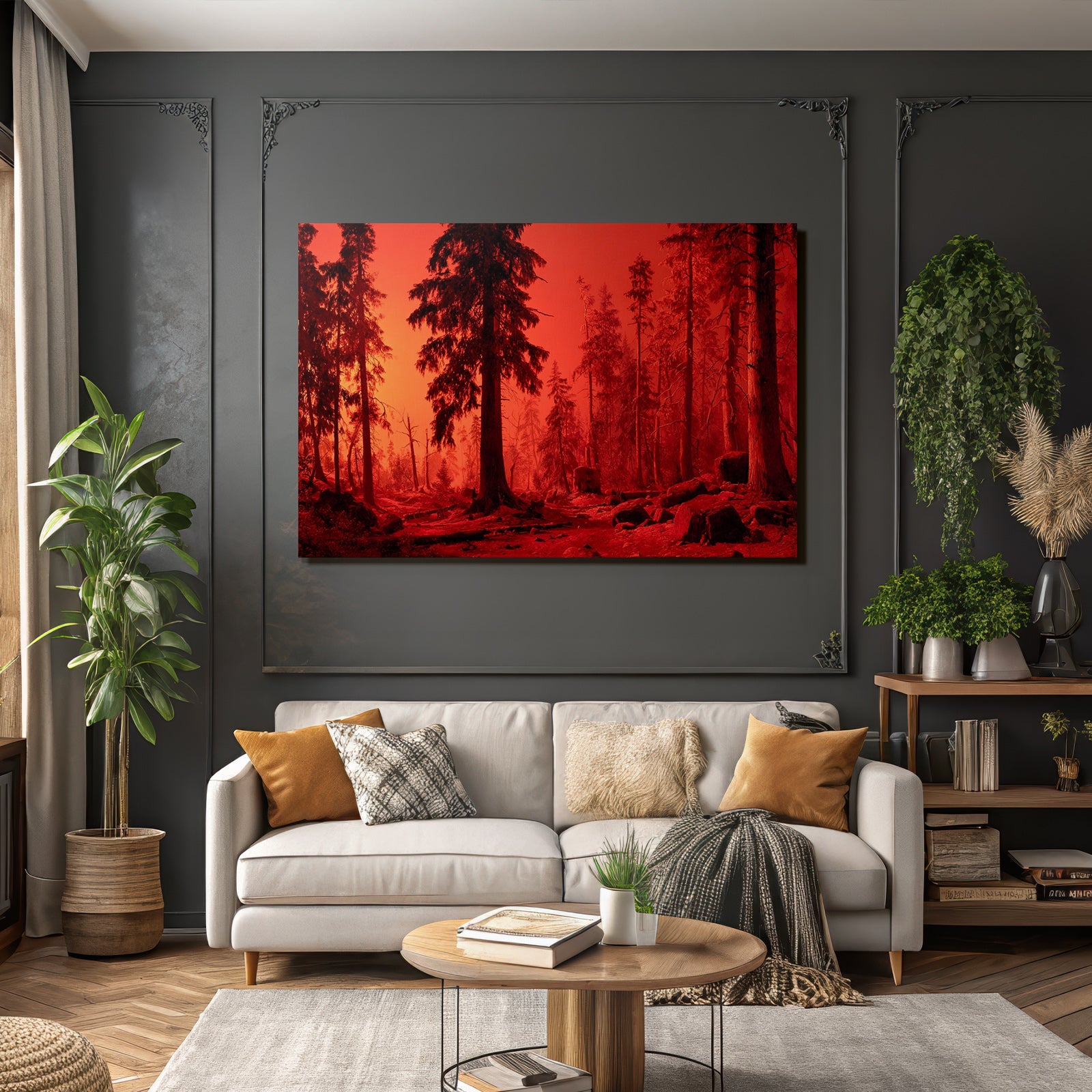 Waldlandschaft Mit Rotem Himmel