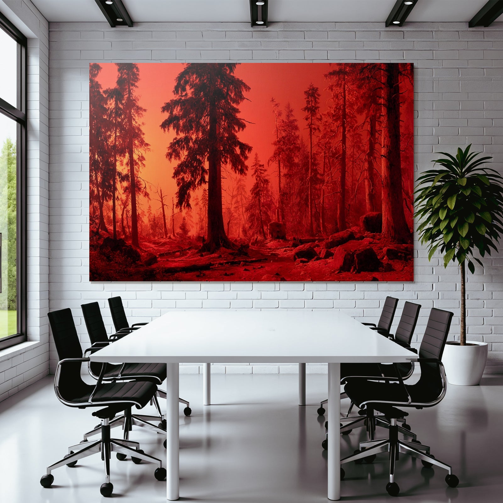 Waldlandschaft Mit Rotem Himmel