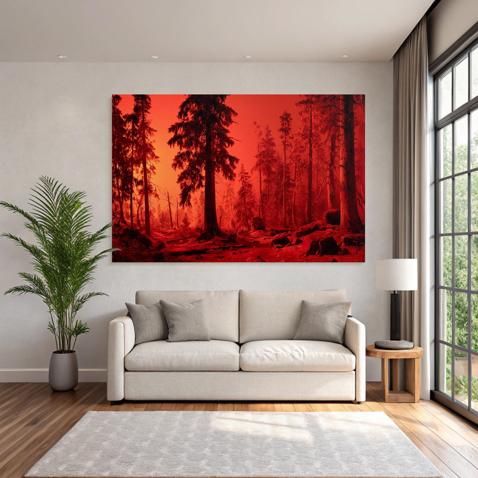 Waldlandschaft Mit Rotem Himmel