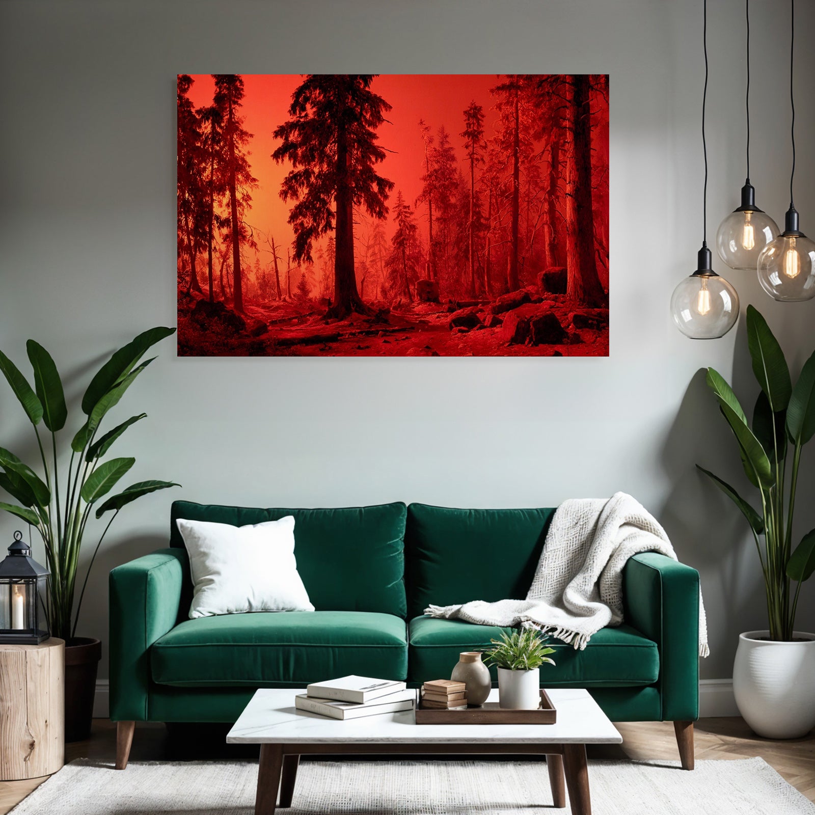 Waldlandschaft Mit Rotem Himmel