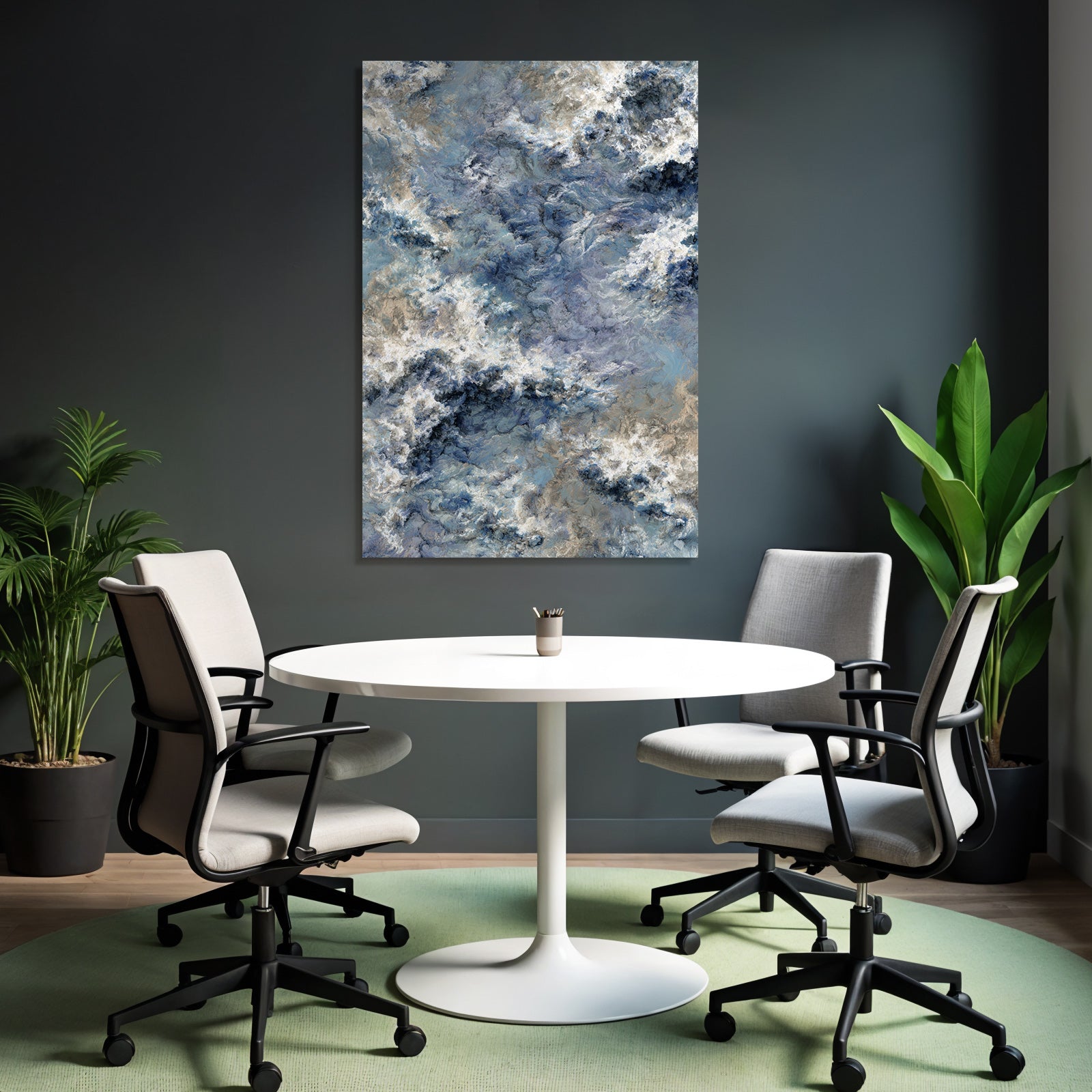 Abstrakte Wellenlandschaft In Blau Weiss Erde