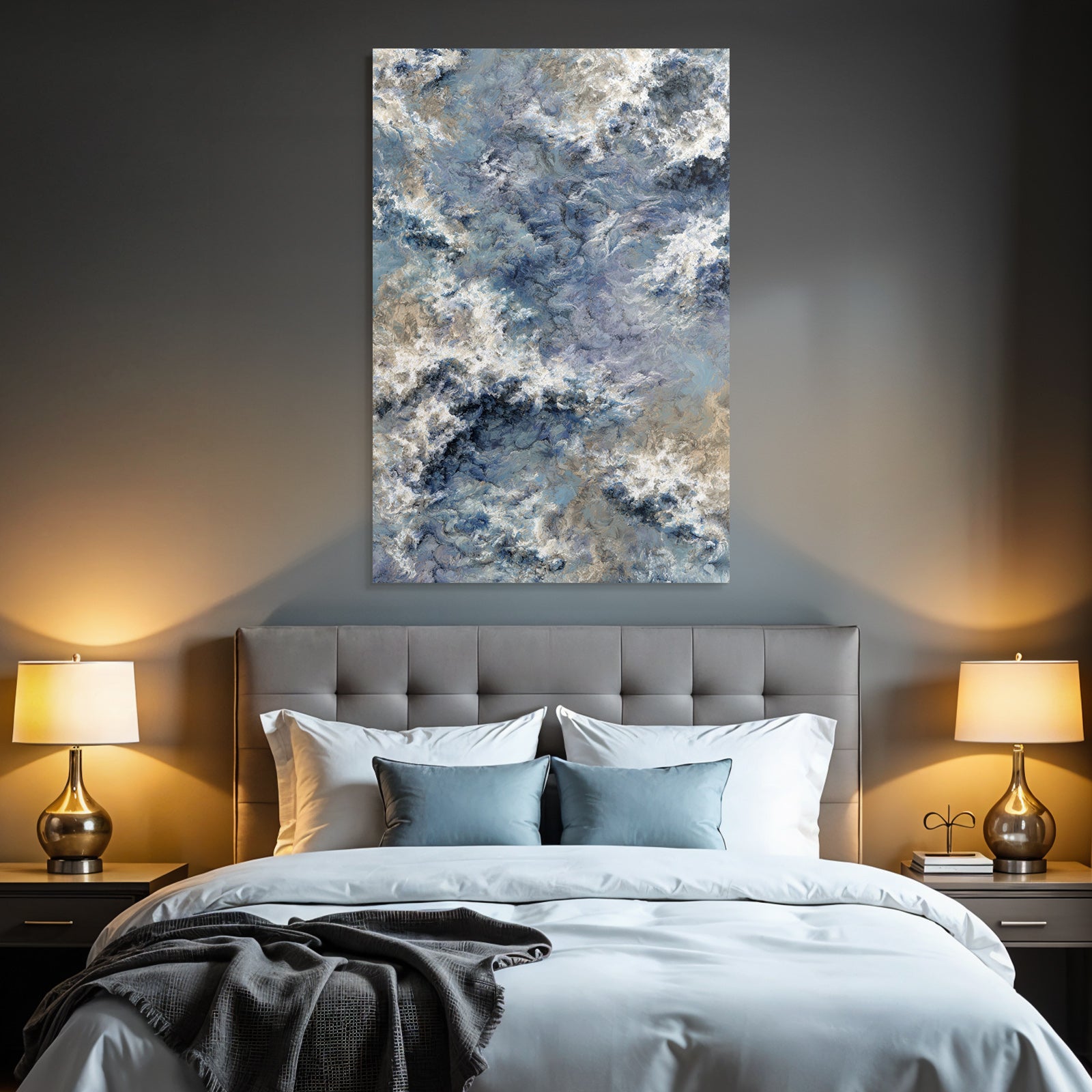 Abstrakte Wellenlandschaft In Blau Weiss Erde