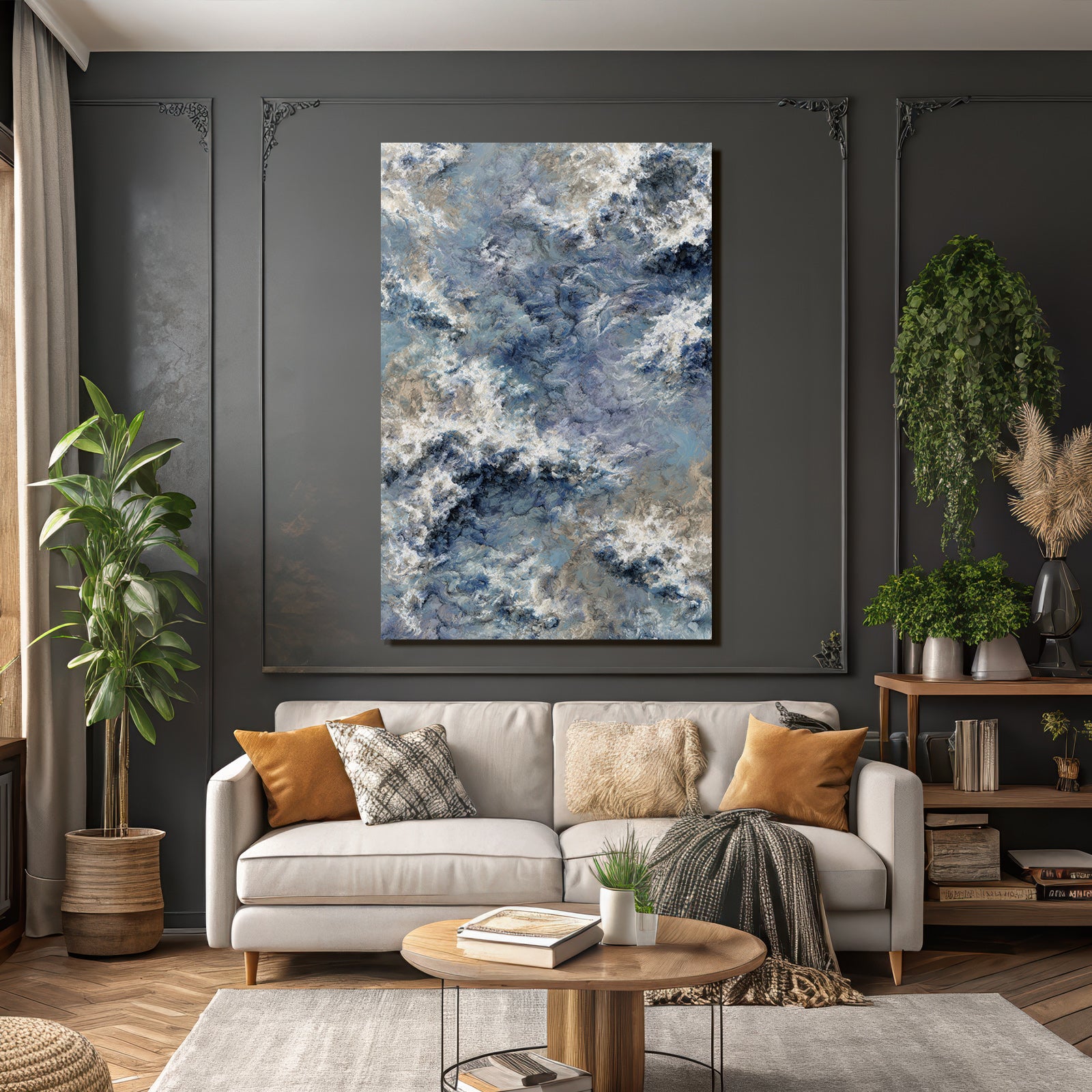 Abstrakte Wellenlandschaft In Blau Weiss Erde