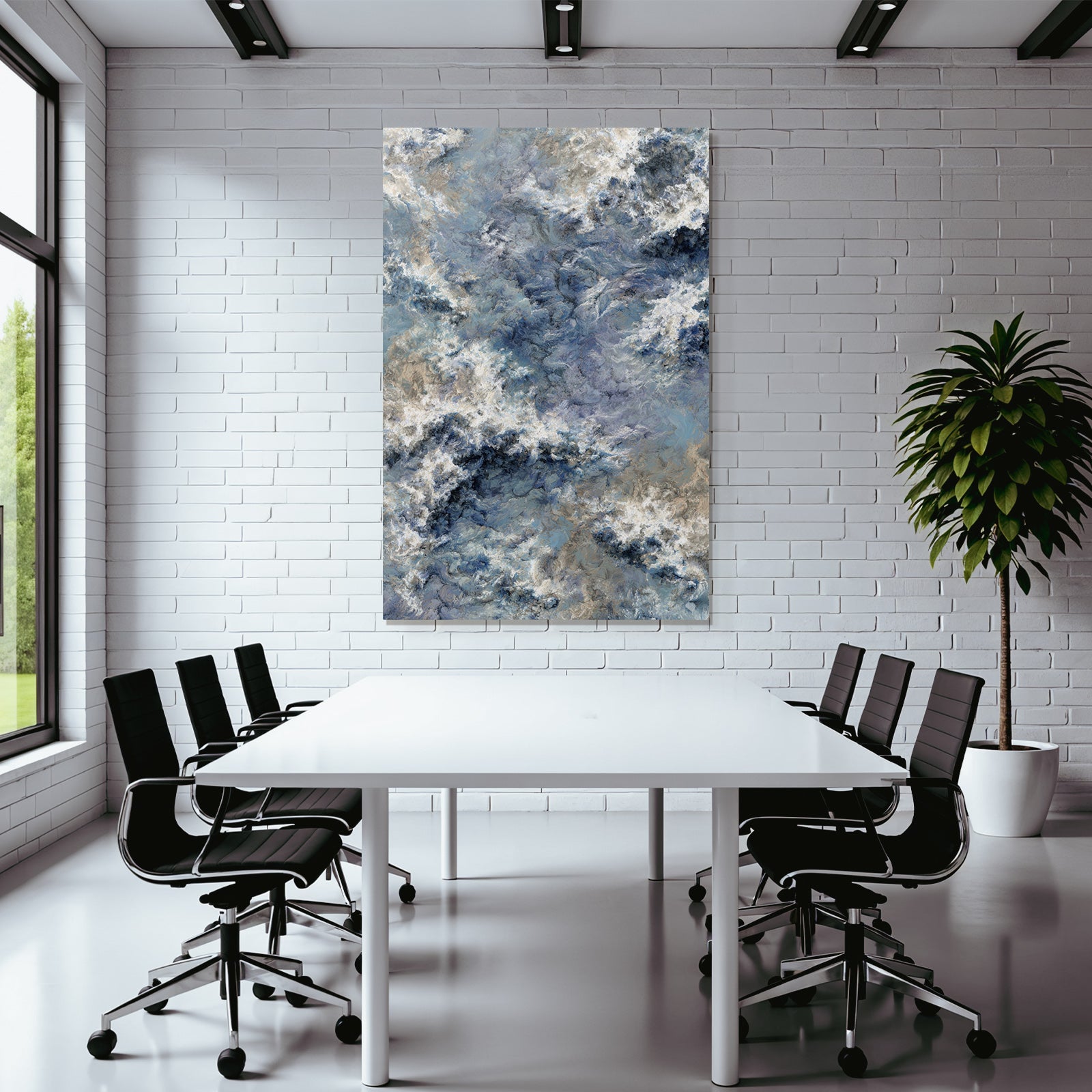 Abstrakte Wellenlandschaft In Blau Weiss Erde