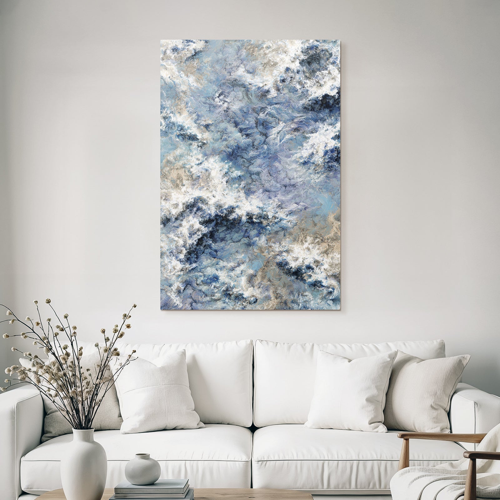 Abstrakte Wellenlandschaft In Blau Weiss Erde