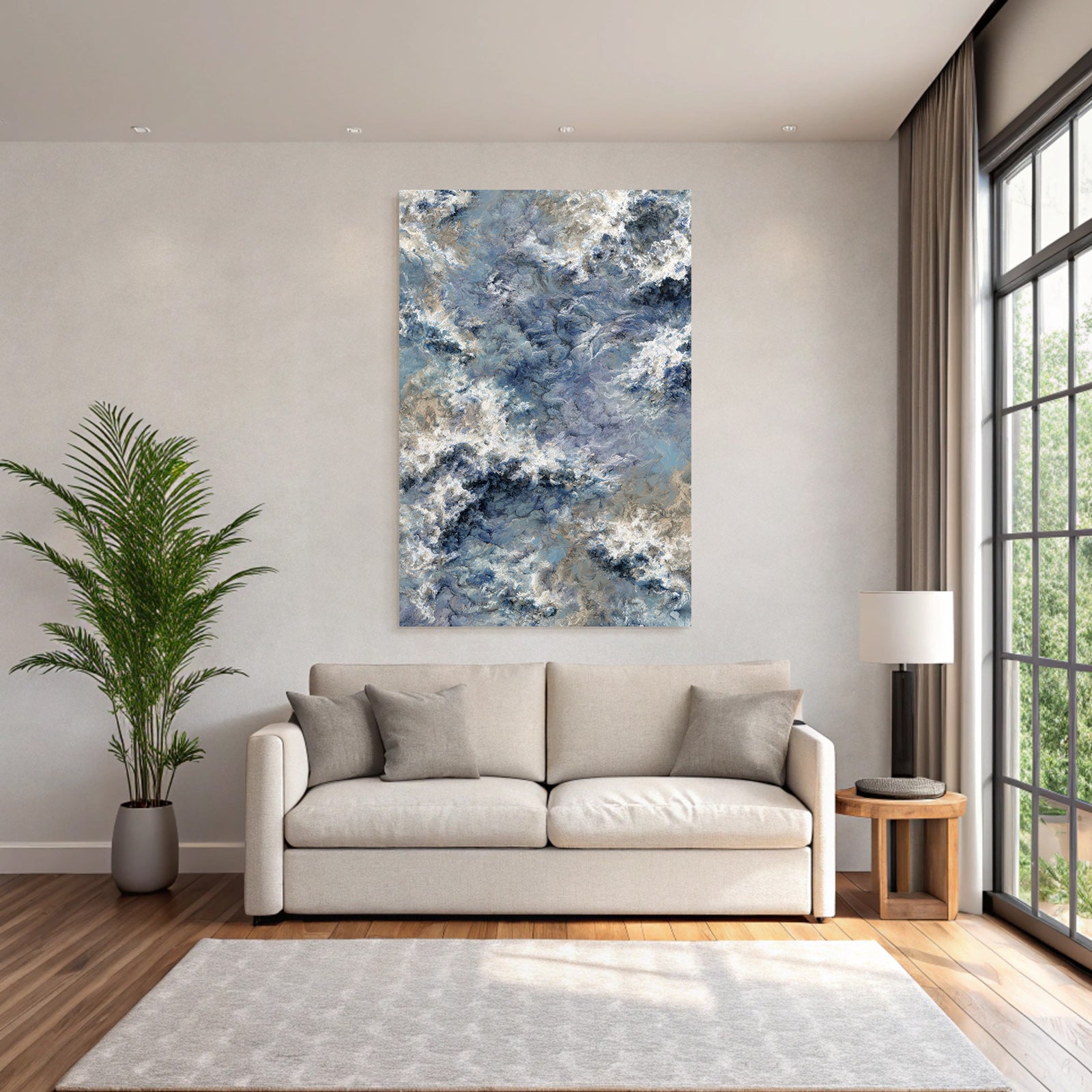 Abstrakte Wellenlandschaft In Blau Weiss Erde