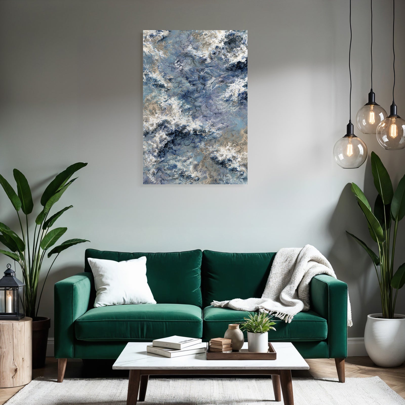 Abstrakte Wellenlandschaft In Blau Weiss Erde