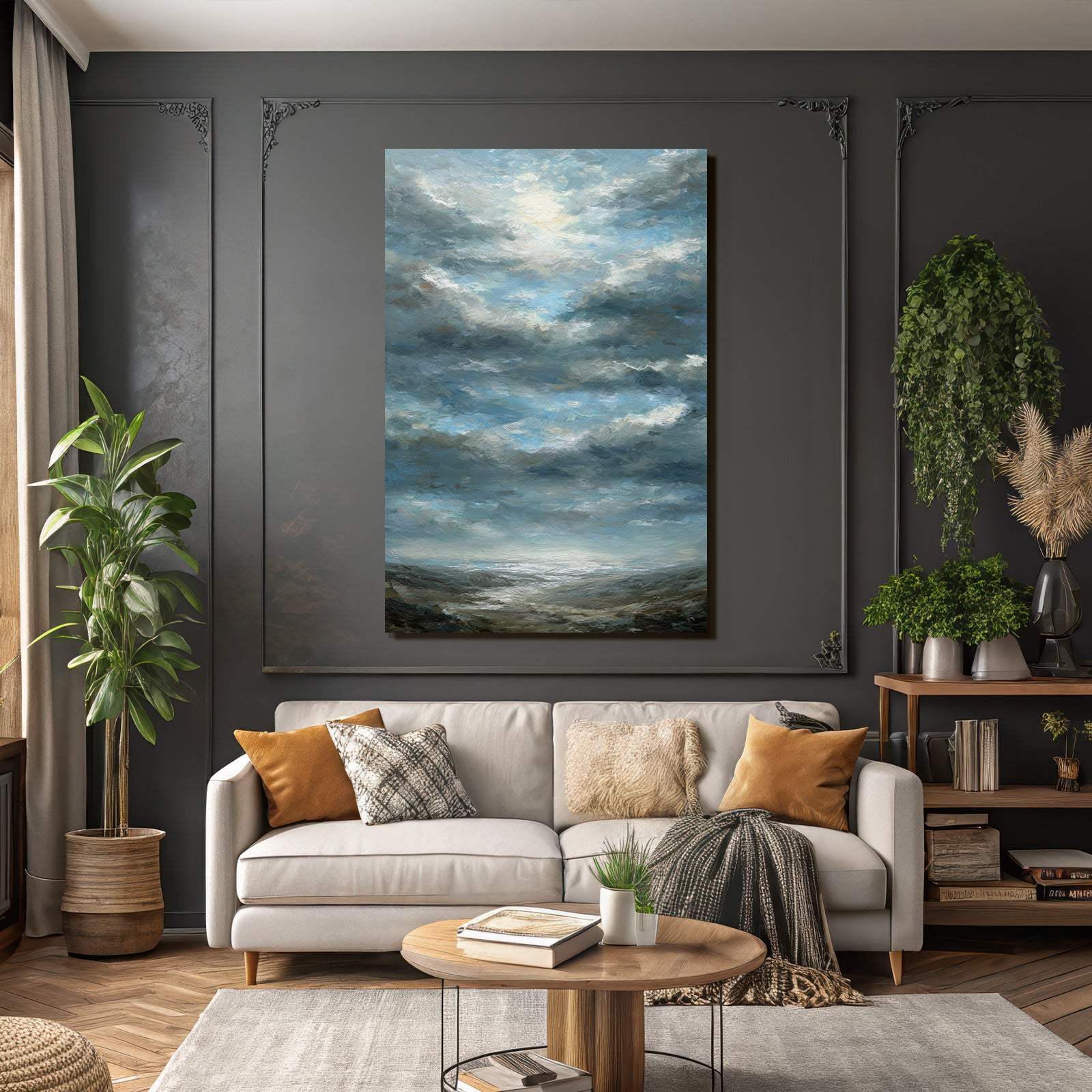 Dramatischer Himmel Mit Wolken Über Texturierter Landschaft