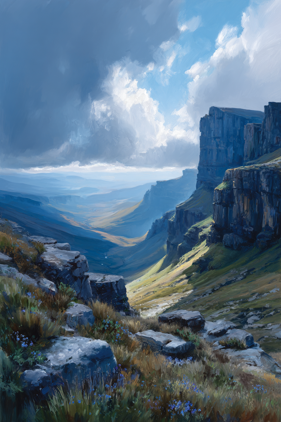 Malerische Landschaft Mit Tiefem Tal Und Blumenwiese | Himmel und Wolken | Natur