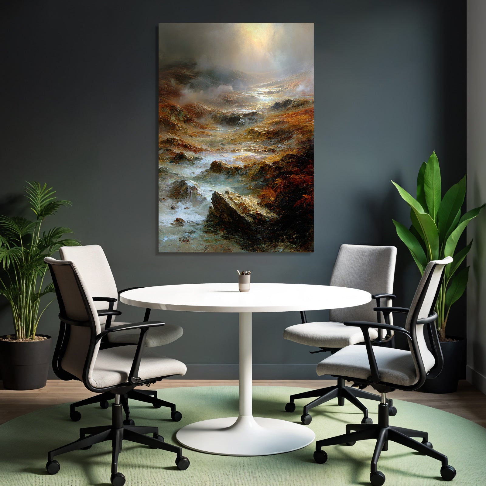 Stimmungsvolle Landschaft Mit Felsen Und Wasser Im Dämmerlicht