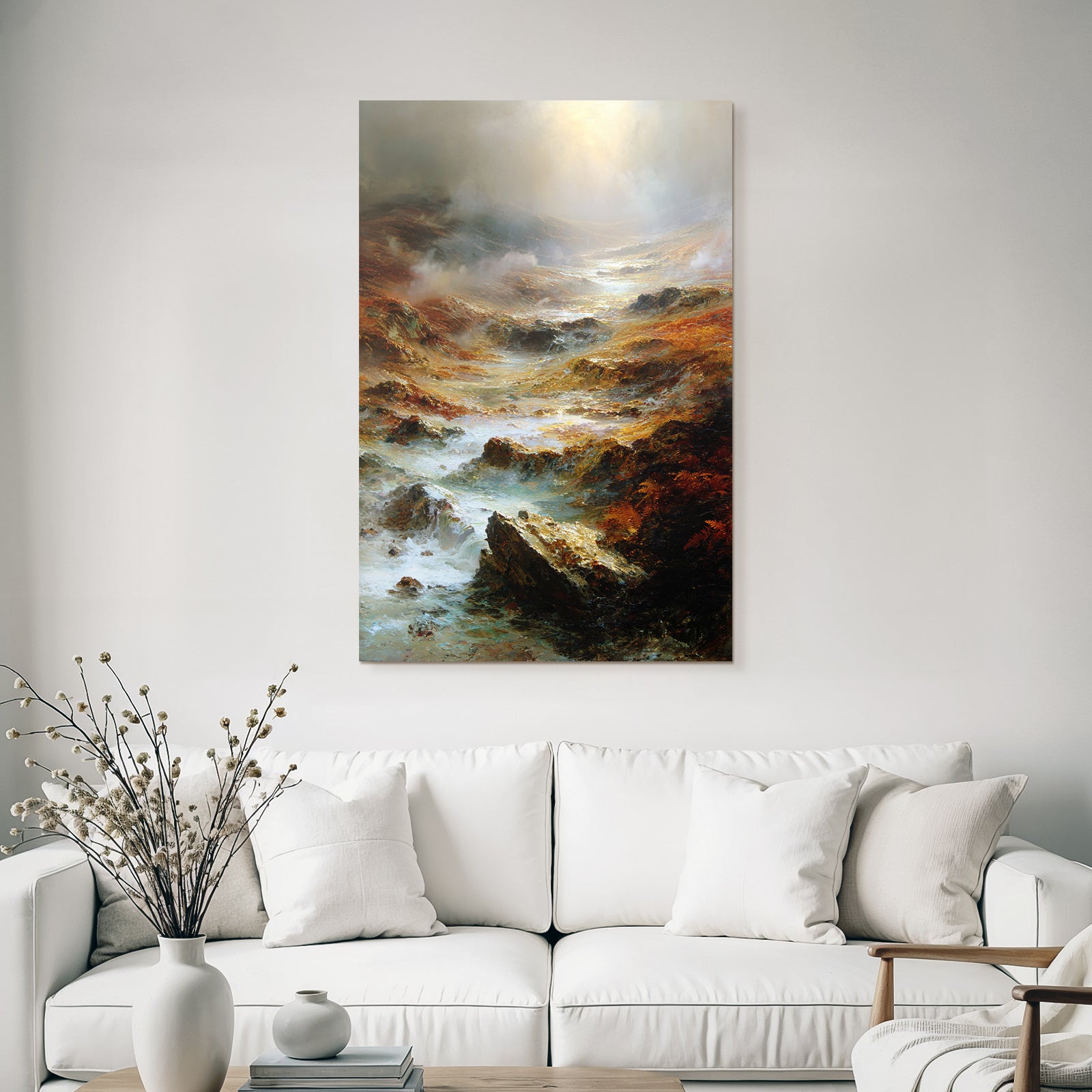 Stimmungsvolle Landschaft Mit Felsen Und Wasser Im Dämmerlicht