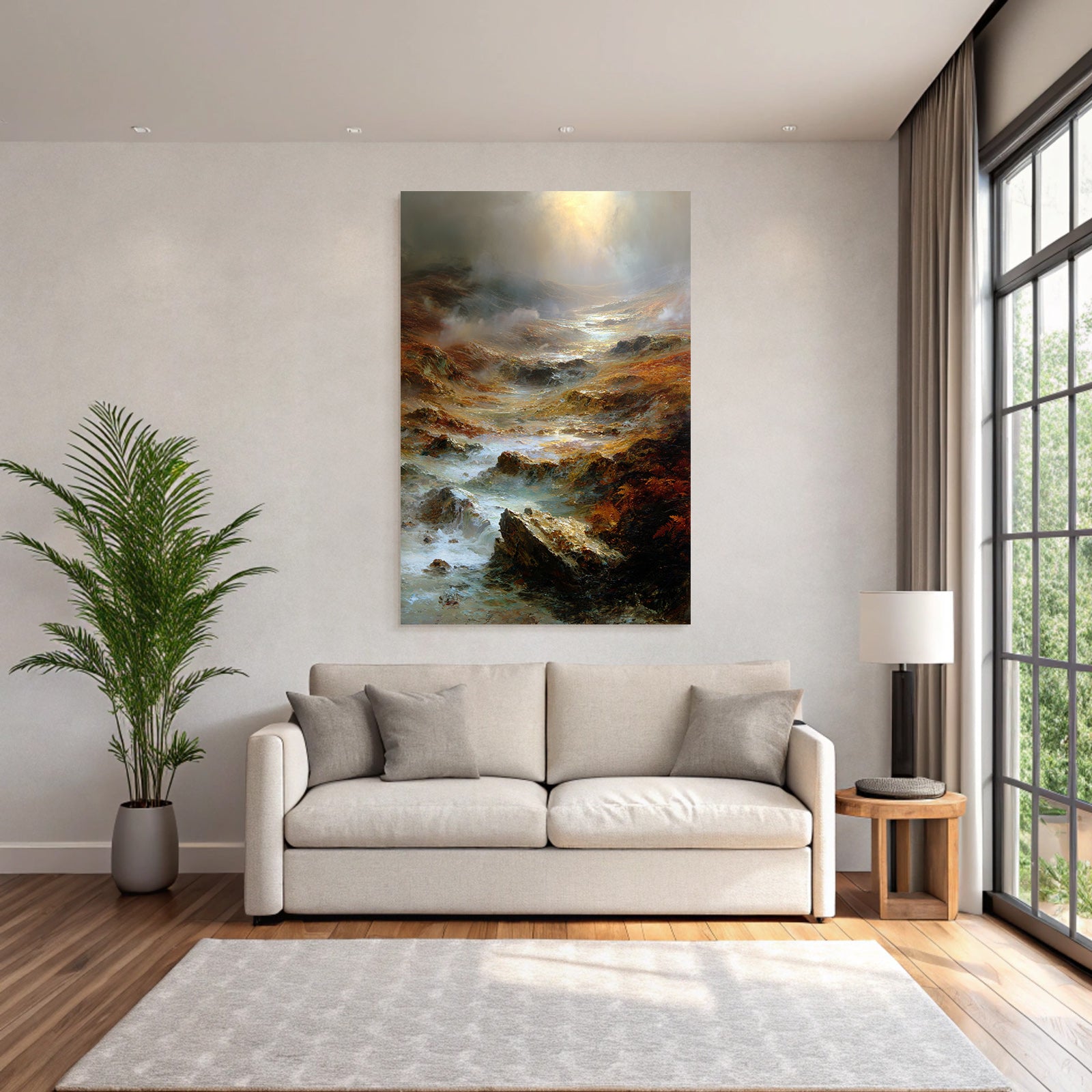 Stimmungsvolle Landschaft Mit Felsen Und Wasser Im Dämmerlicht