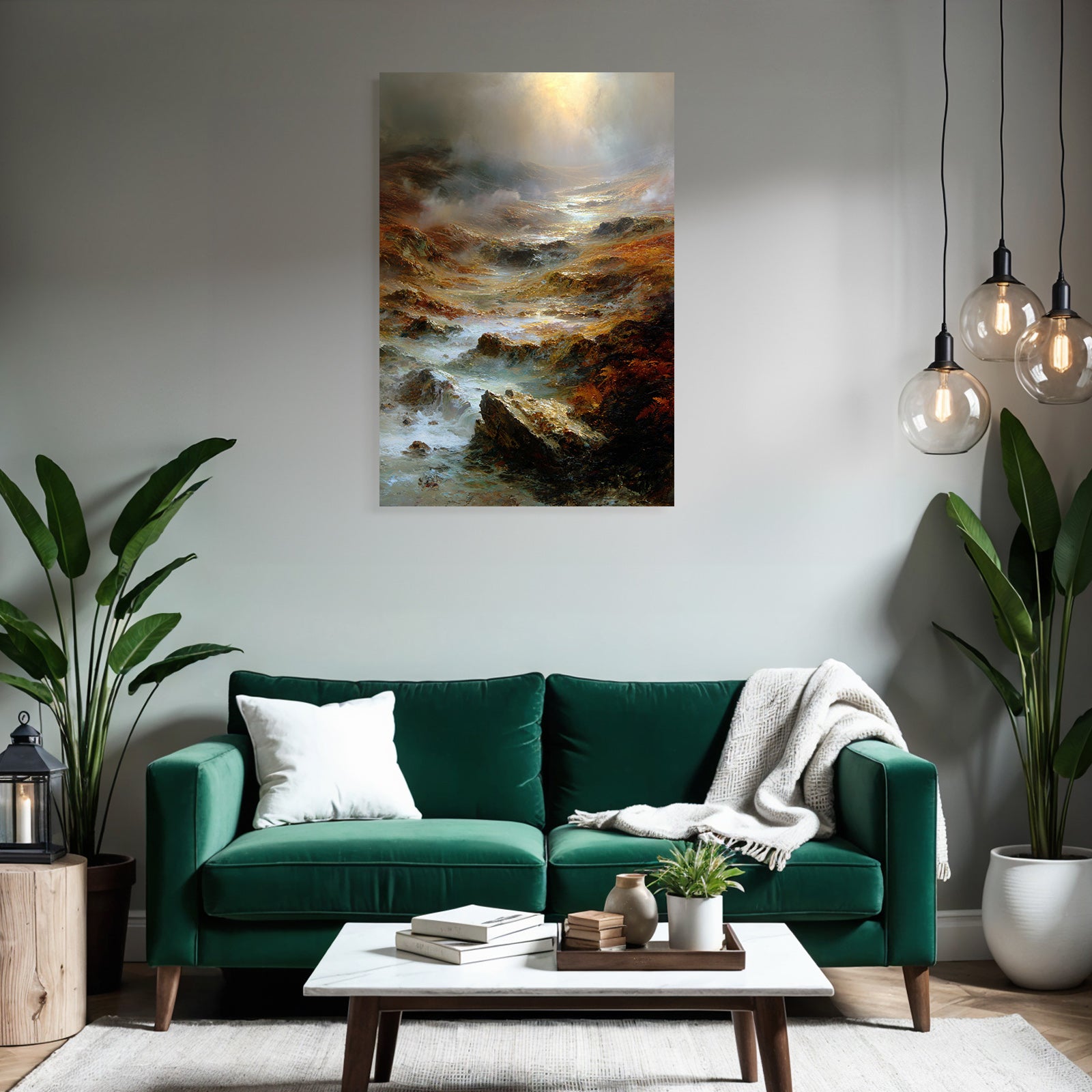 Stimmungsvolle Landschaft Mit Felsen Und Wasser Im Dämmerlicht