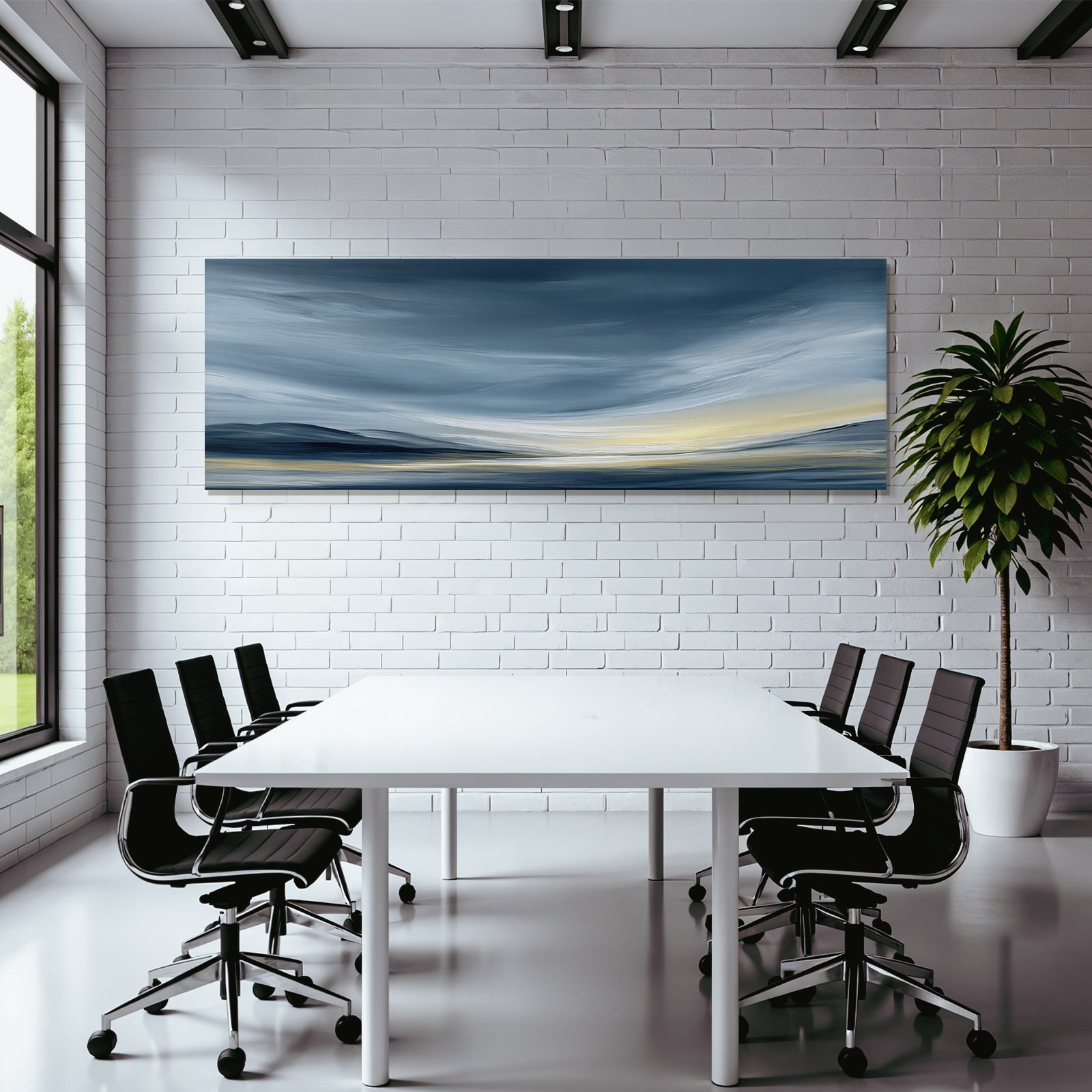 Abstrakte Landschaft Mit Graublaün Tönen Und Gelben Horizont