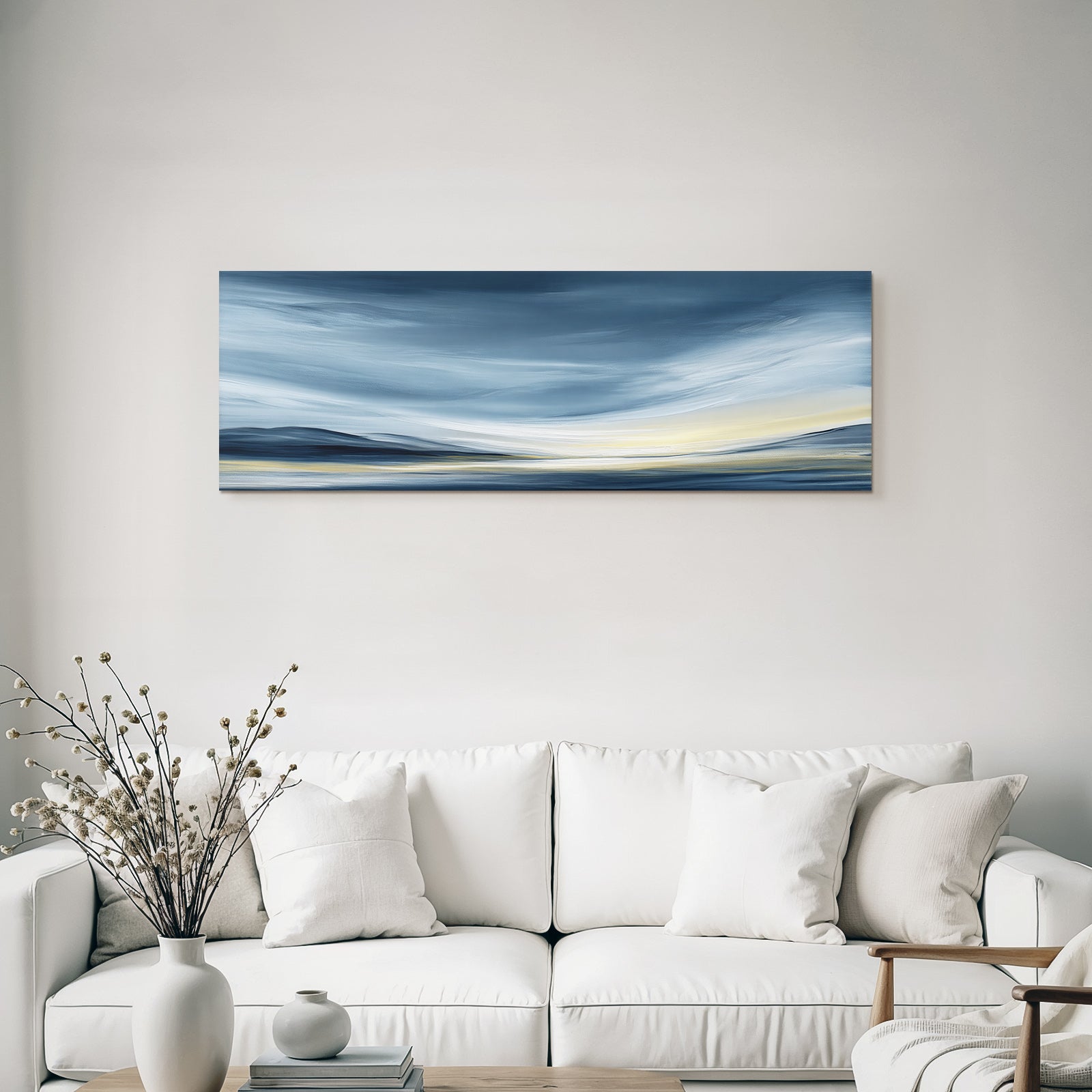 Abstrakte Landschaft Mit Graublaün Tönen Und Gelben Horizont
