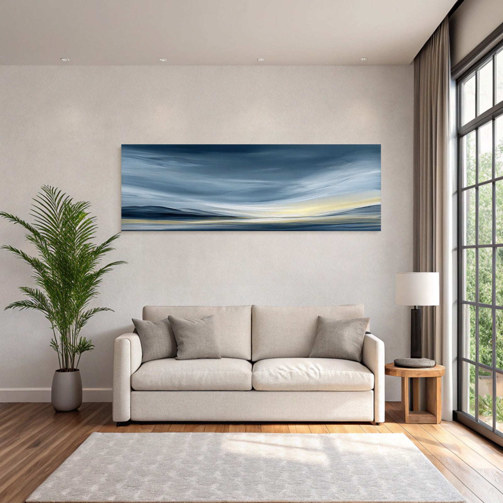 Abstrakte Landschaft Mit Graublaün Tönen Und Gelben Horizont