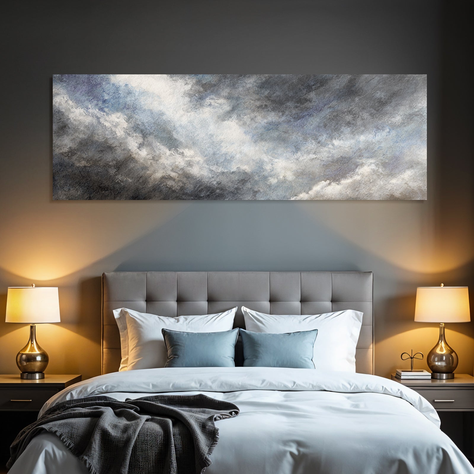 Aquarellwolken In Grau Blau Und Weiss