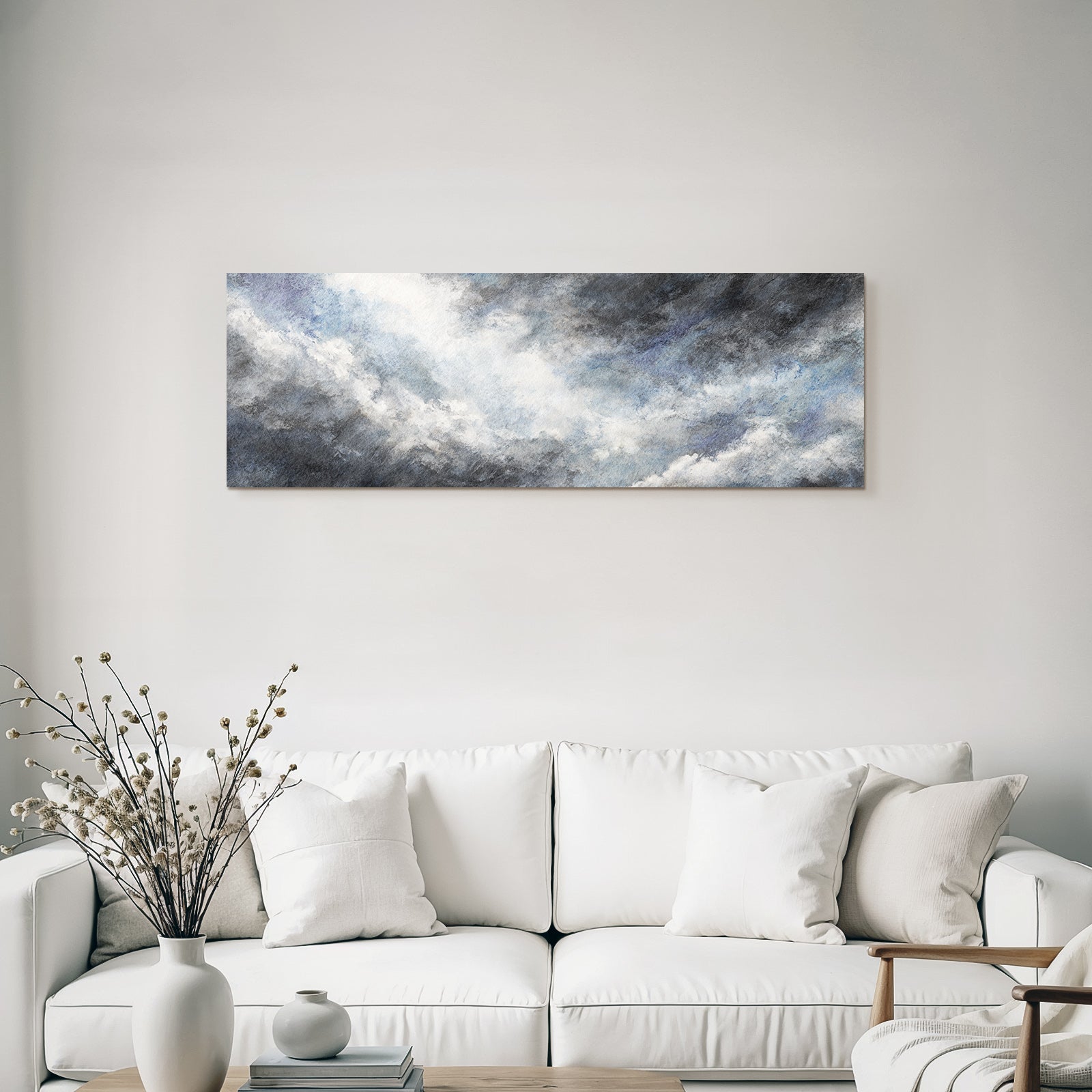 Aquarellwolken In Grau Blau Und Weiss