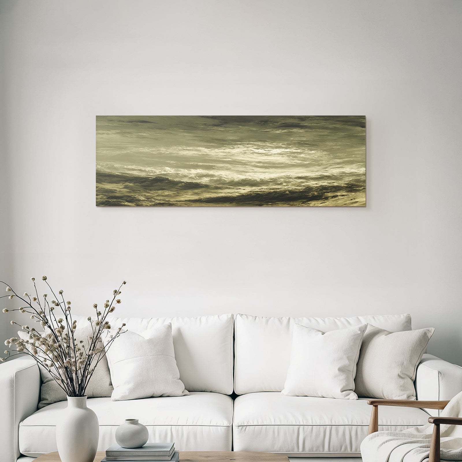 Dramatische Gebirgslandschaft Unter Turbulentem Himmel In Sepia