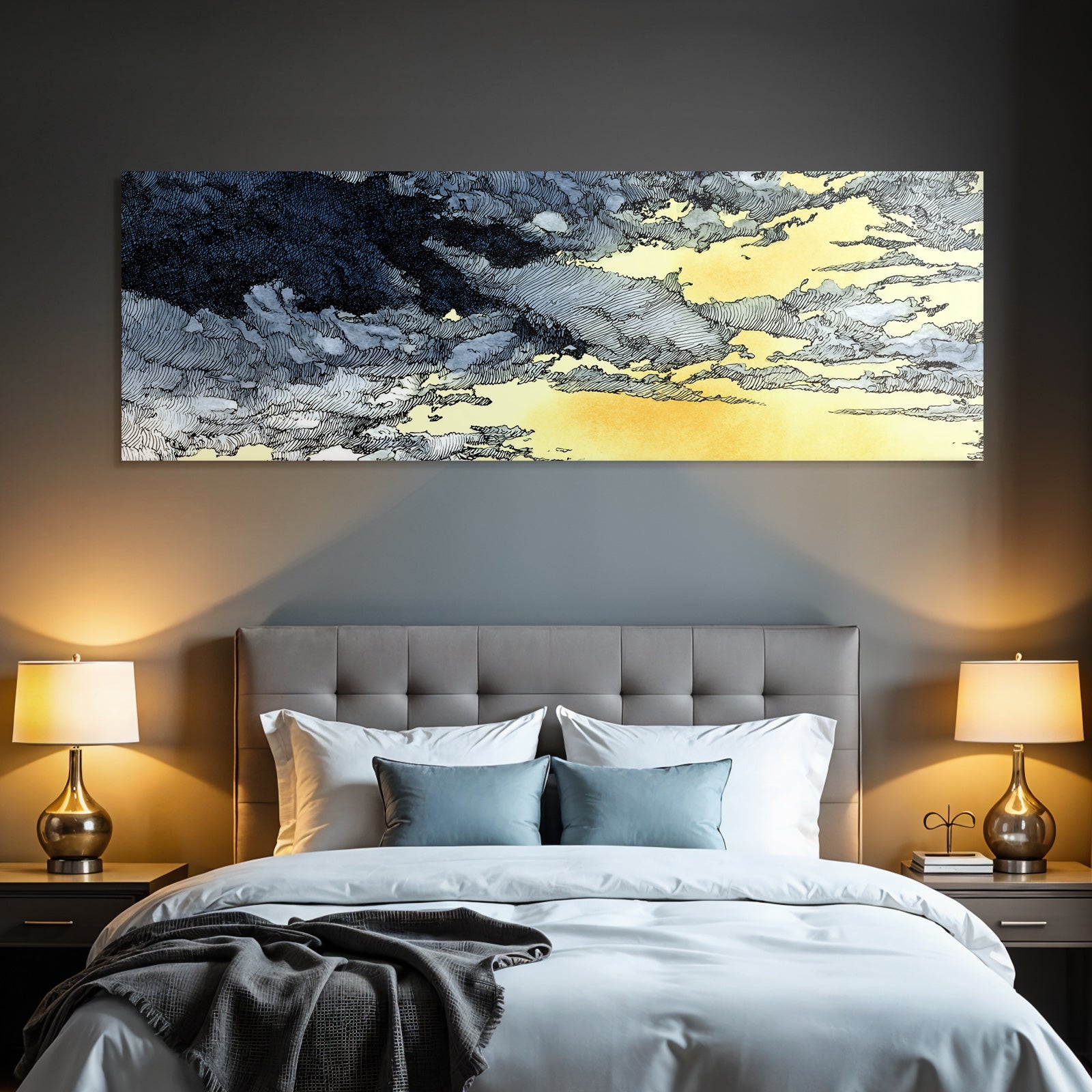 Dramatische Himmelsszene Mit Wolken In Aquarell