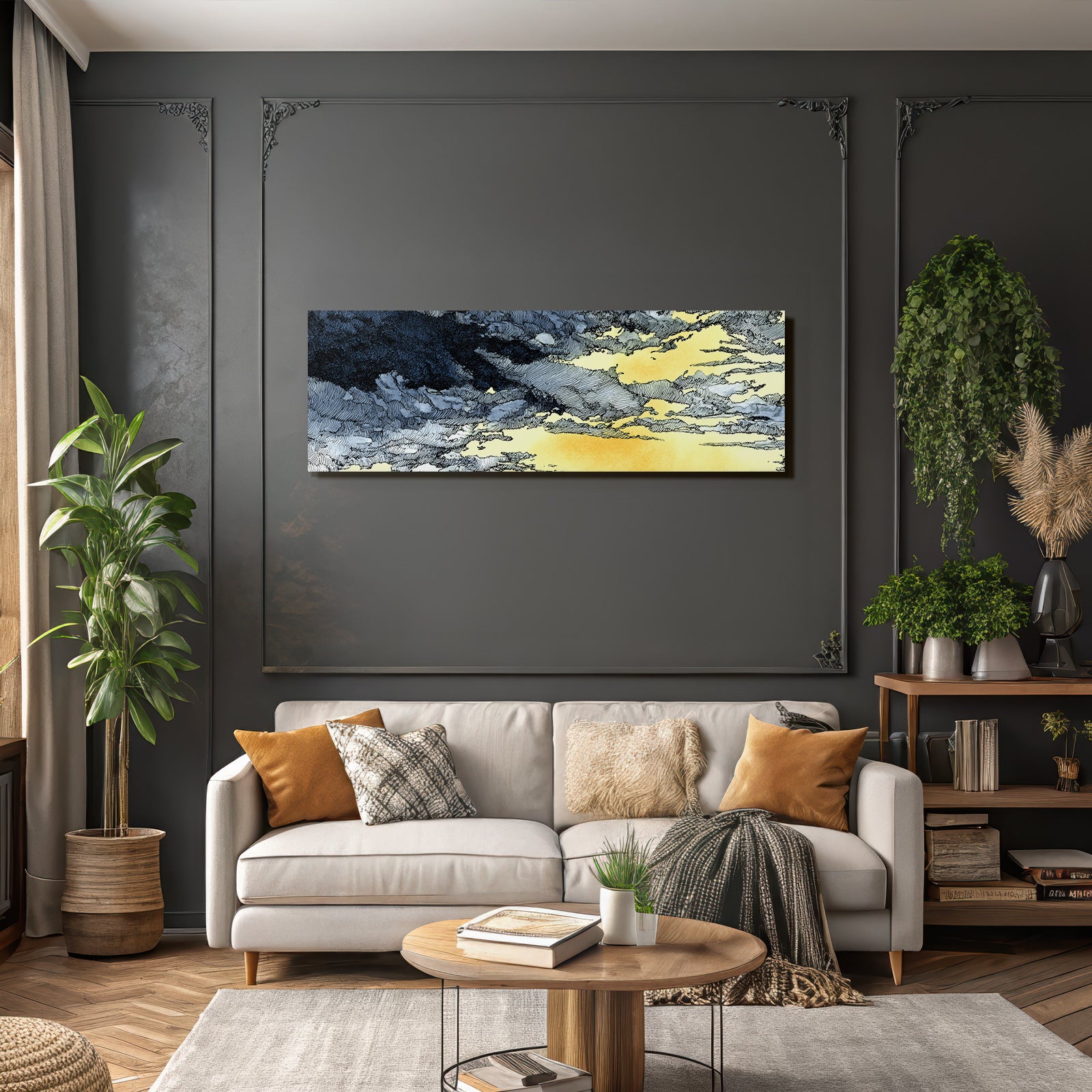 Dramatische Himmelsszene Mit Wolken In Aquarell