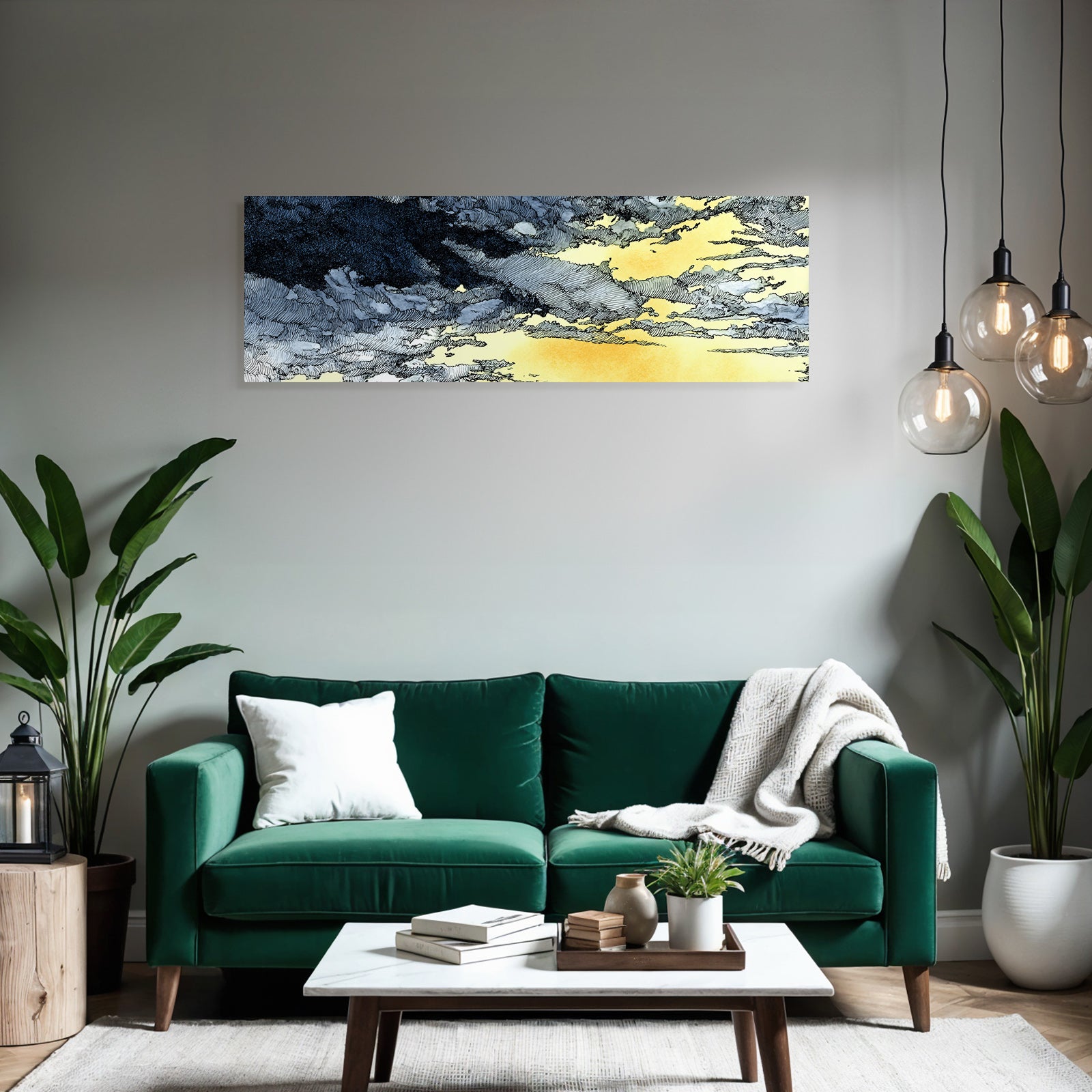 Dramatische Himmelsszene Mit Wolken In Aquarell