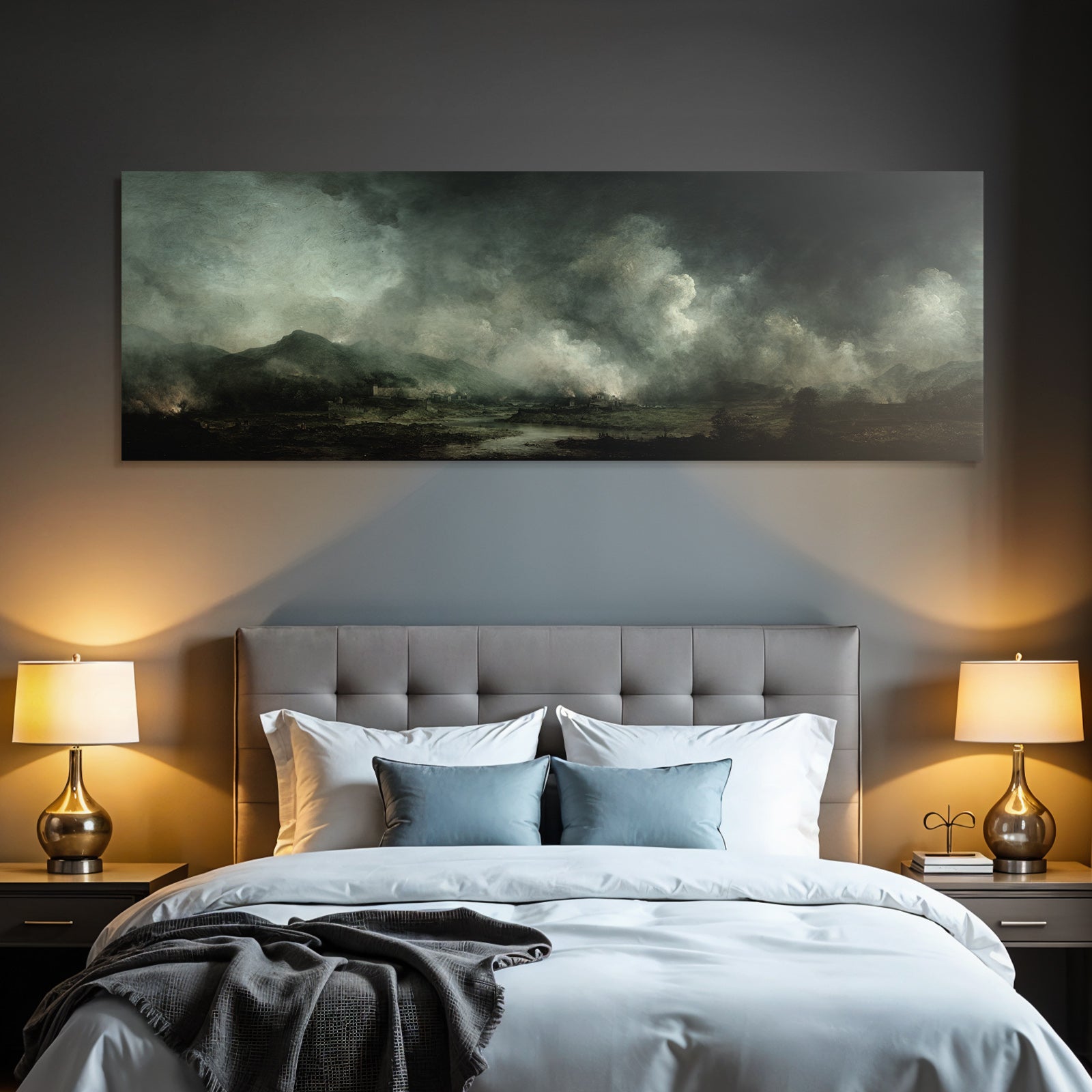 Dramatische Landchaft Mit Düsteren Wolken Und Bergkulisse