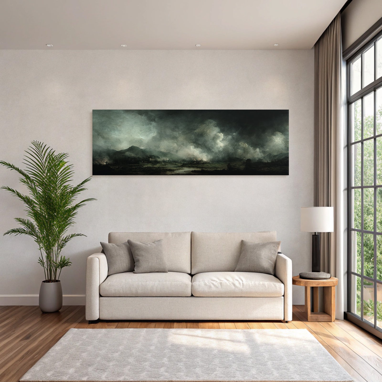 Dramatische Landchaft Mit Düsteren Wolken Und Bergkulisse