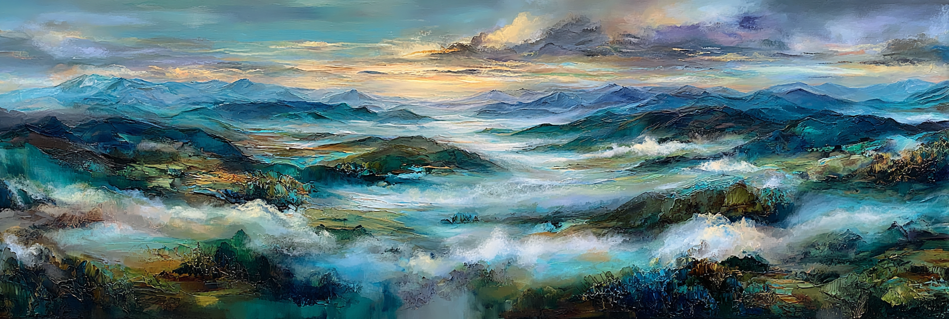 Malerische Landschaft Mit Nebel Und Bergblicken Unter Farbenspiel | Himmel und Wolken | Natur
