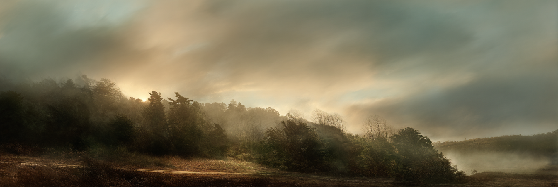 Neblige Dämmerung Am Hügelwald | Himmel und Wolken | Natur