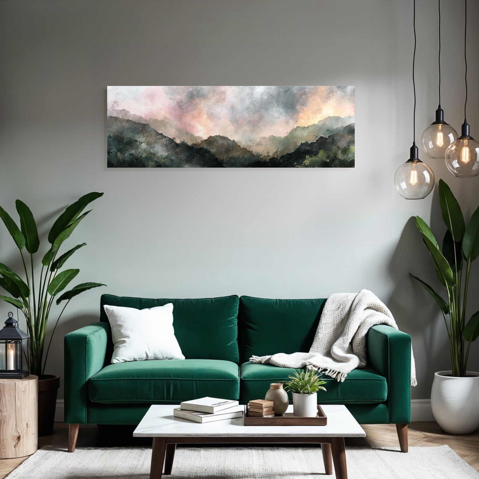 Sanfte Berglandschaft Bei Dämmerung Wasserfarben