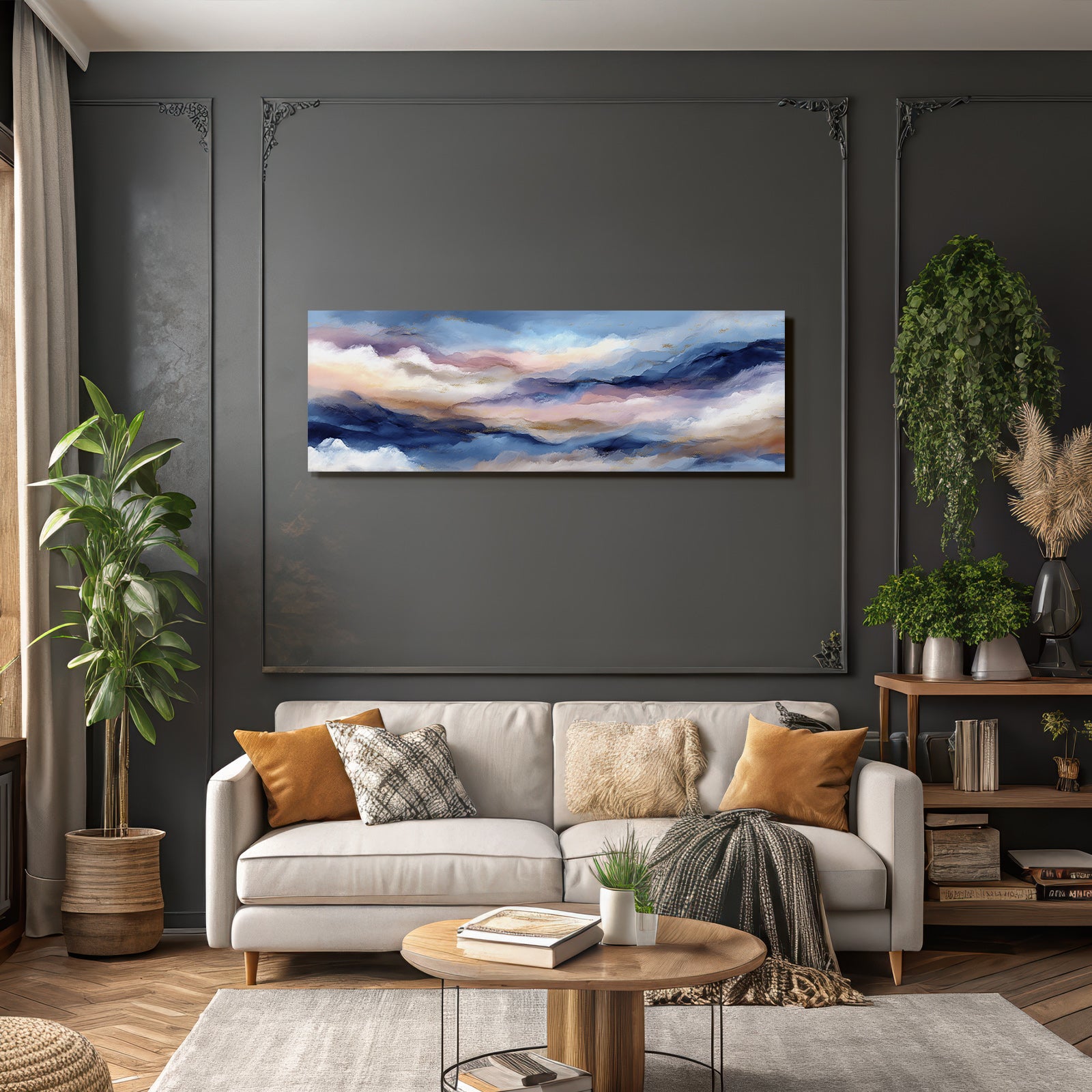 Traumhafte Abstrakte Landschaft In Blau Rosa Und Creme