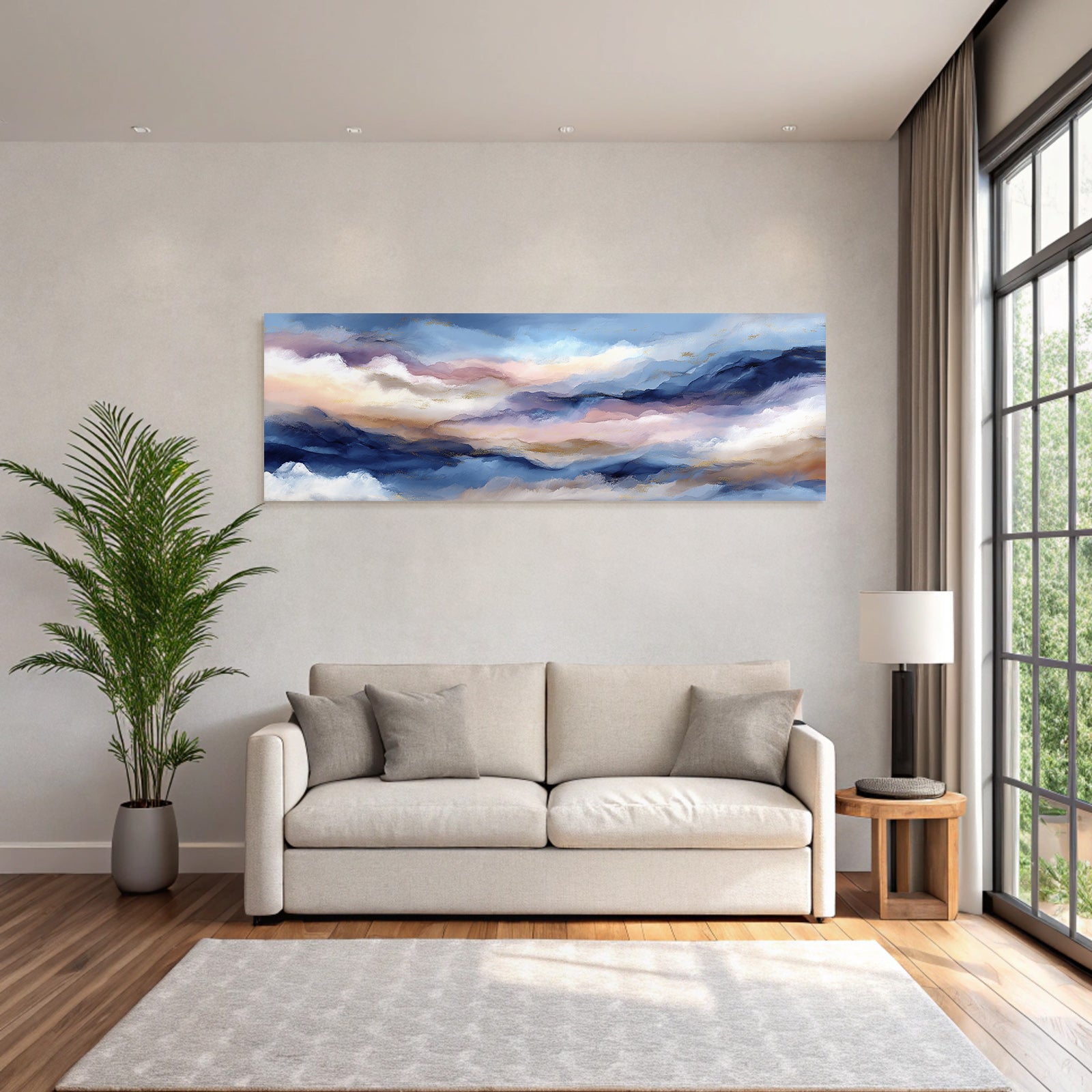 Traumhafte Abstrakte Landschaft In Blau Rosa Und Creme