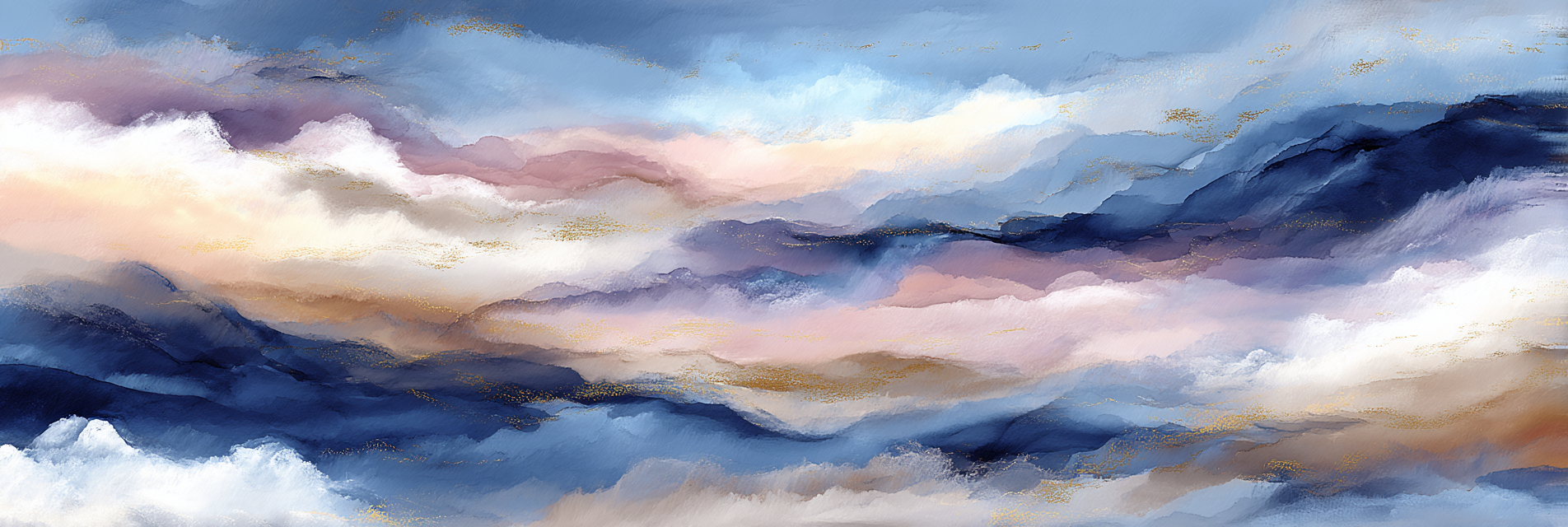 Traumhafte Abstrakte Landschaft In Blau Rosa Und Creme | Himmel und Wolken | Natur
