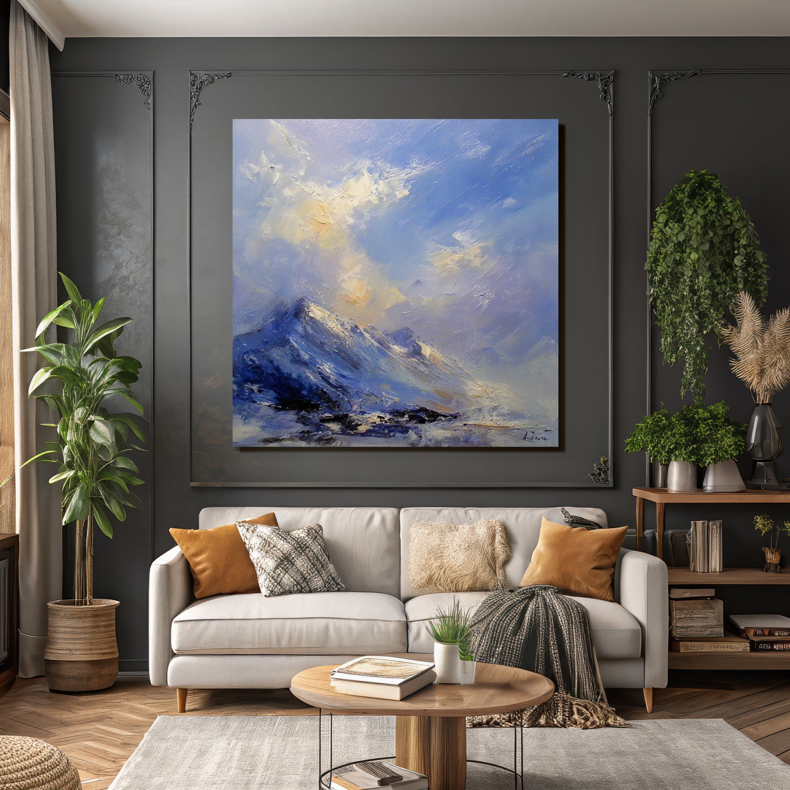 Abstrakte Berglandschaft In Blau Und Hellen Farben
