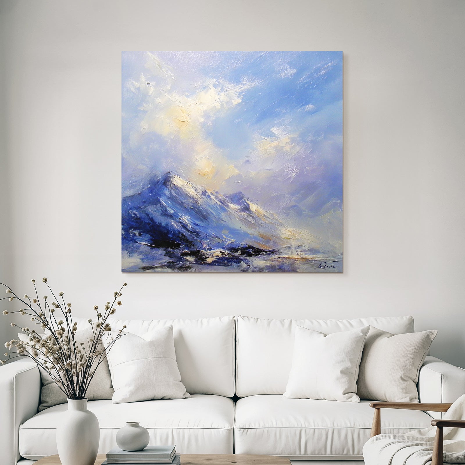 Abstrakte Berglandschaft In Blau Und Hellen Farben
