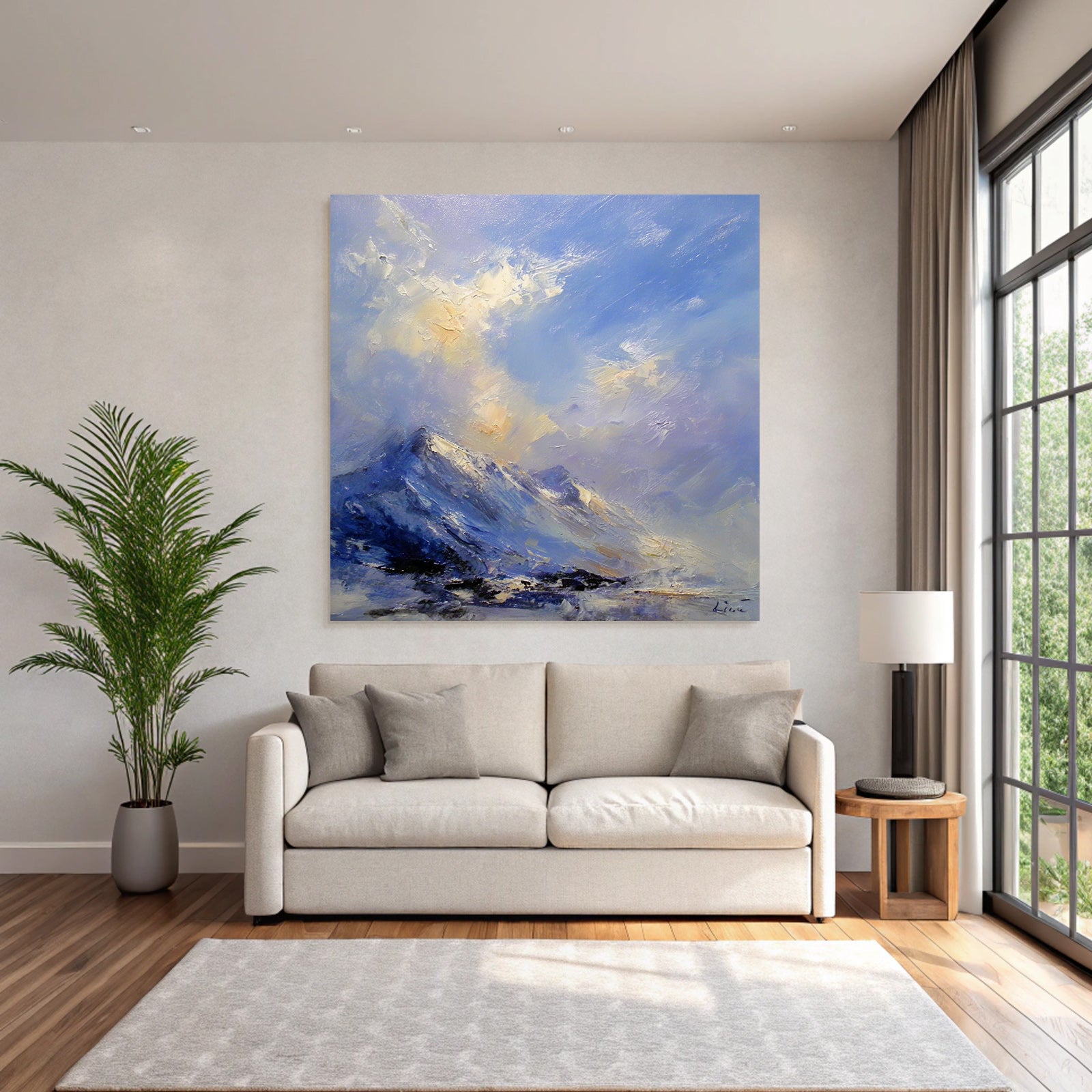 Abstrakte Berglandschaft In Blau Und Hellen Farben