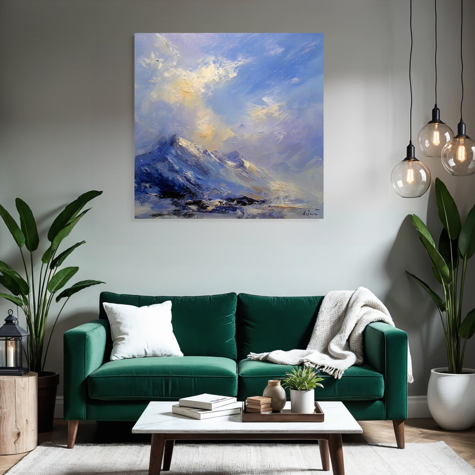 Abstrakte Berglandschaft In Blau Und Hellen Farben