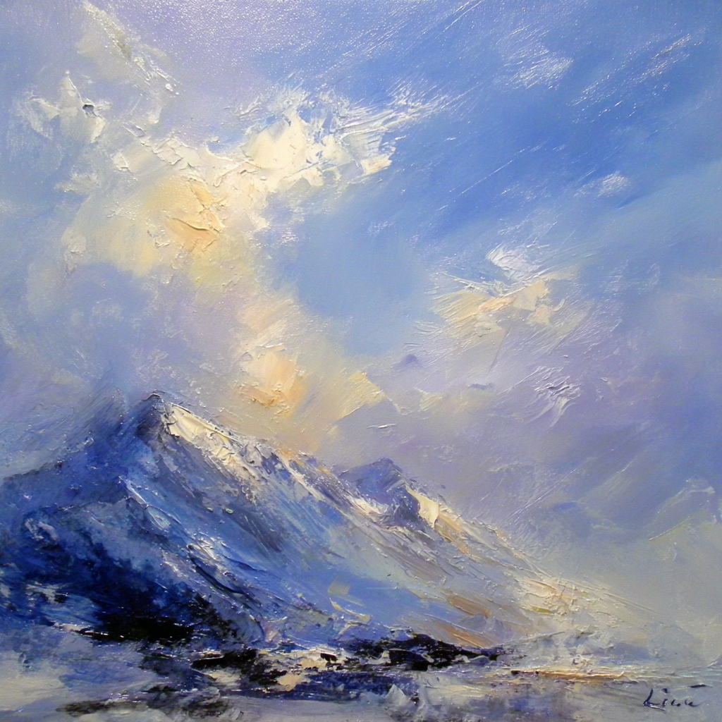Abstrakte Berglandschaft In Blau Und Hellen Farben | Himmel und Wolken | Natur