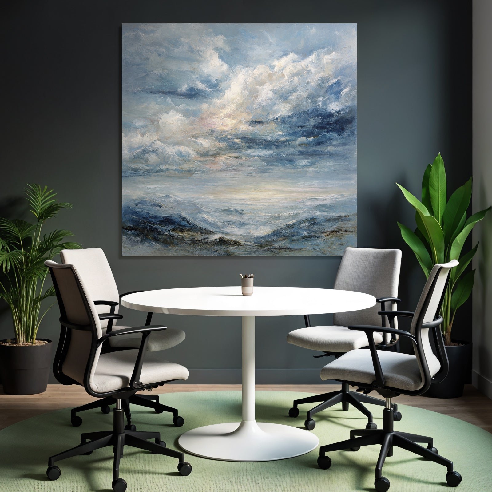 Abstrakte Landschaft Mit Wolkenhimmel Und Sanften Farbtupfern