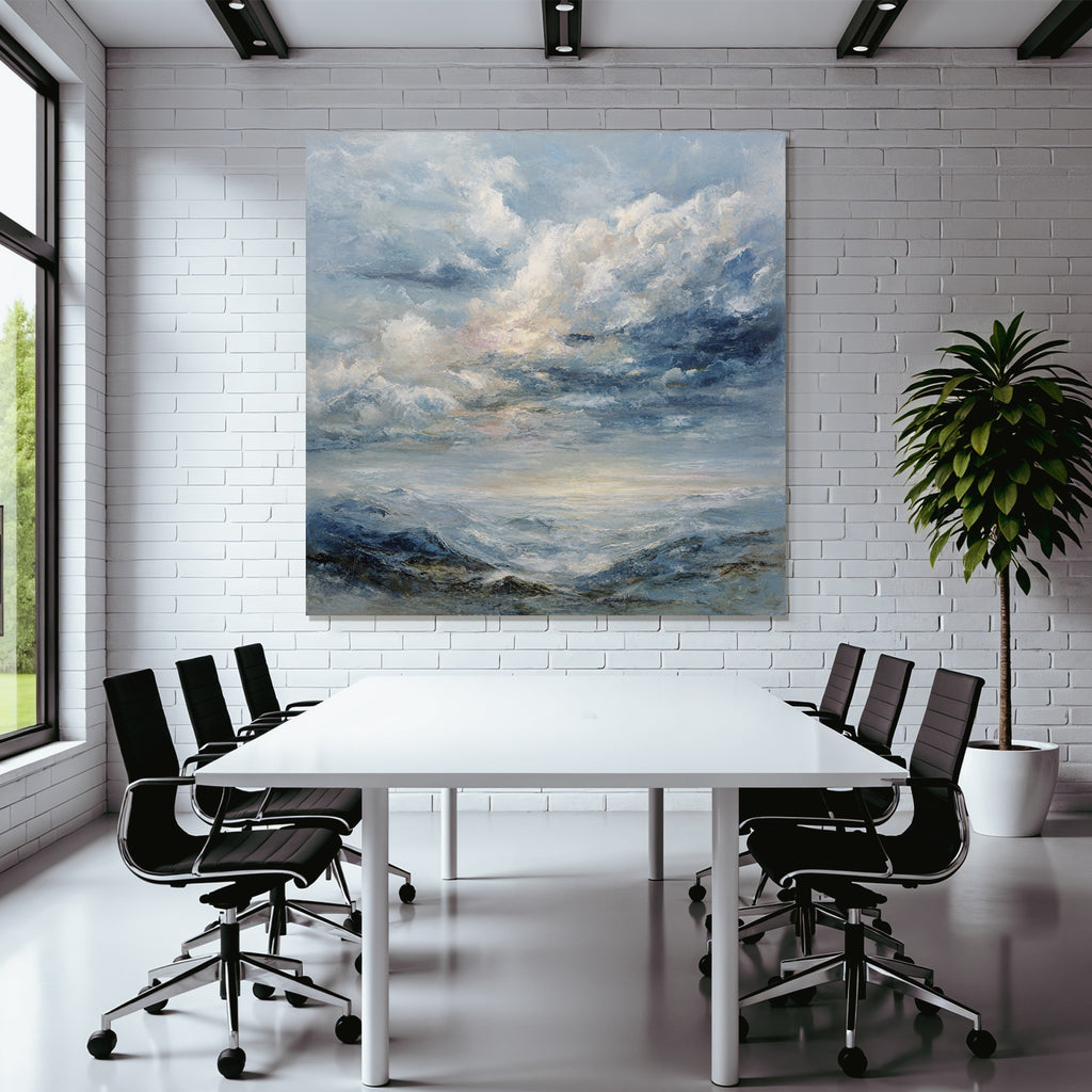 Abstrakte Landschaft Mit Wolkenhimmel Und Sanften Farbtupfern