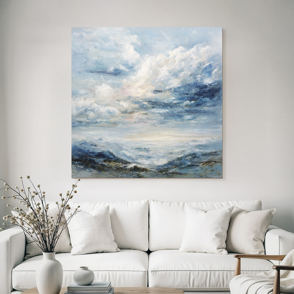 Abstrakte Landschaft Mit Wolkenhimmel Und Sanften Farbtupfern